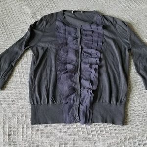 NWOT Ann Taylor LOFT Grey Cardigan with Ruffles